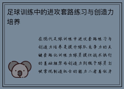 足球训练中的进攻套路练习与创造力培养